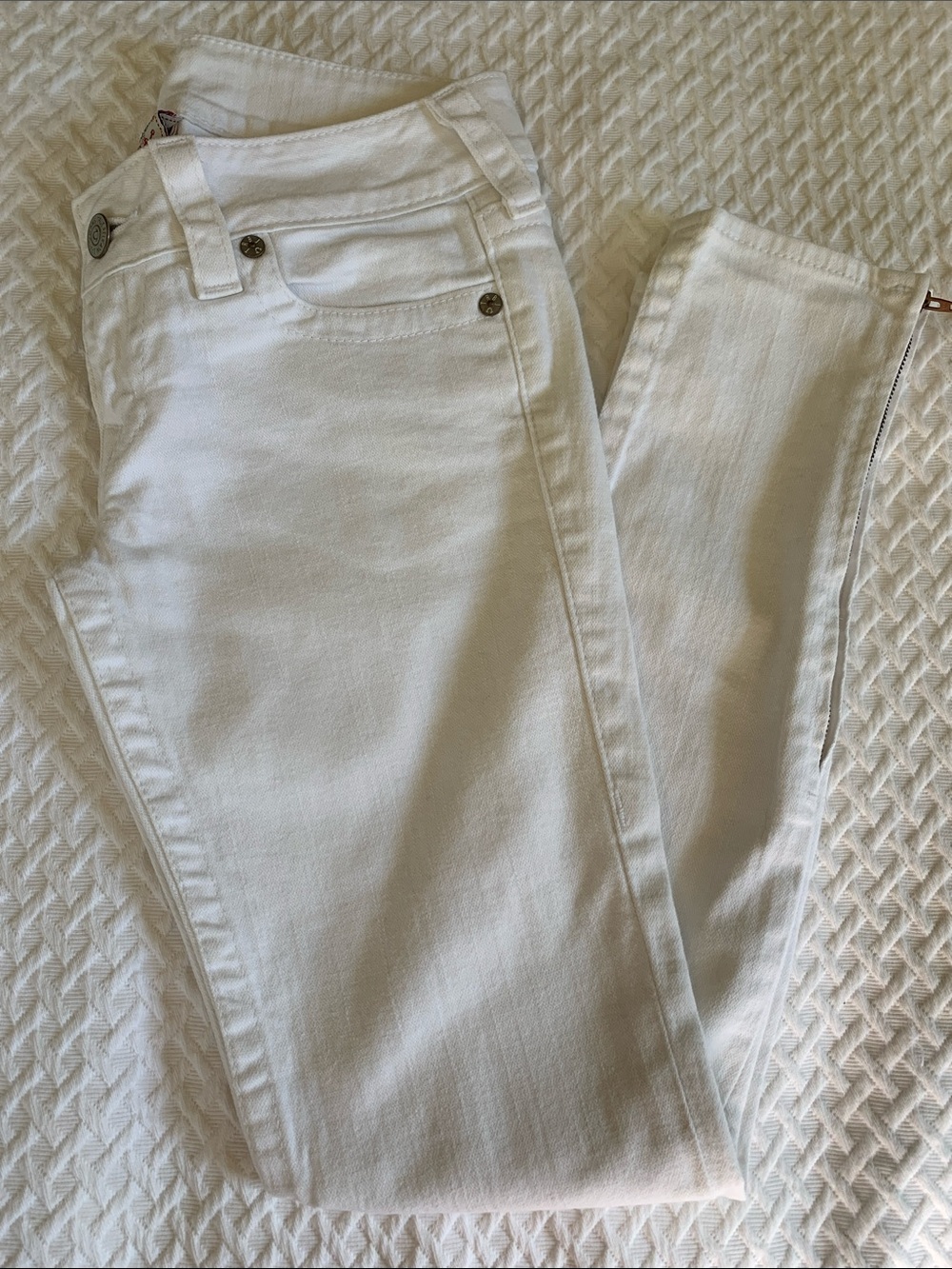 True Religion White Gwen Zipper Ankle Skinny Jeans Size: 29